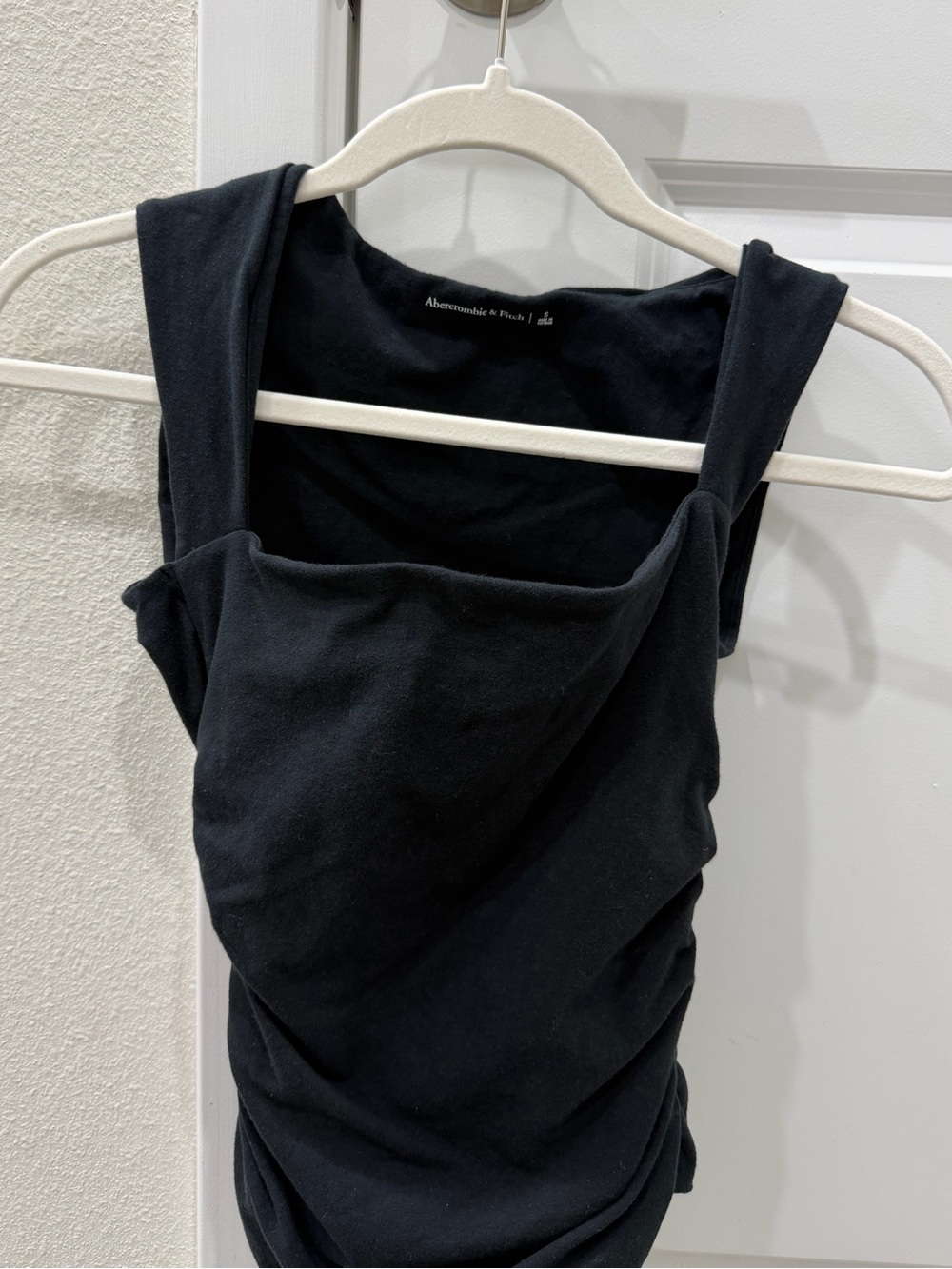 Abercrombie & Fitch Ava Ruched Square Neck Bodysuit Black Small Trendy Summer - Picture 3 of 8